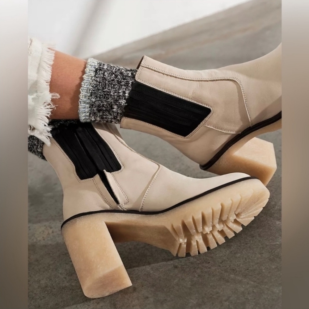 Free People Cream Ankle Boots